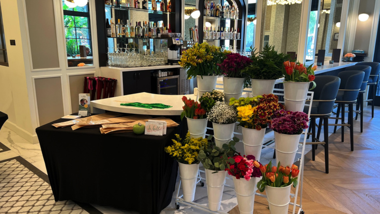 Wine & cheese with make your own bouquet flower bar